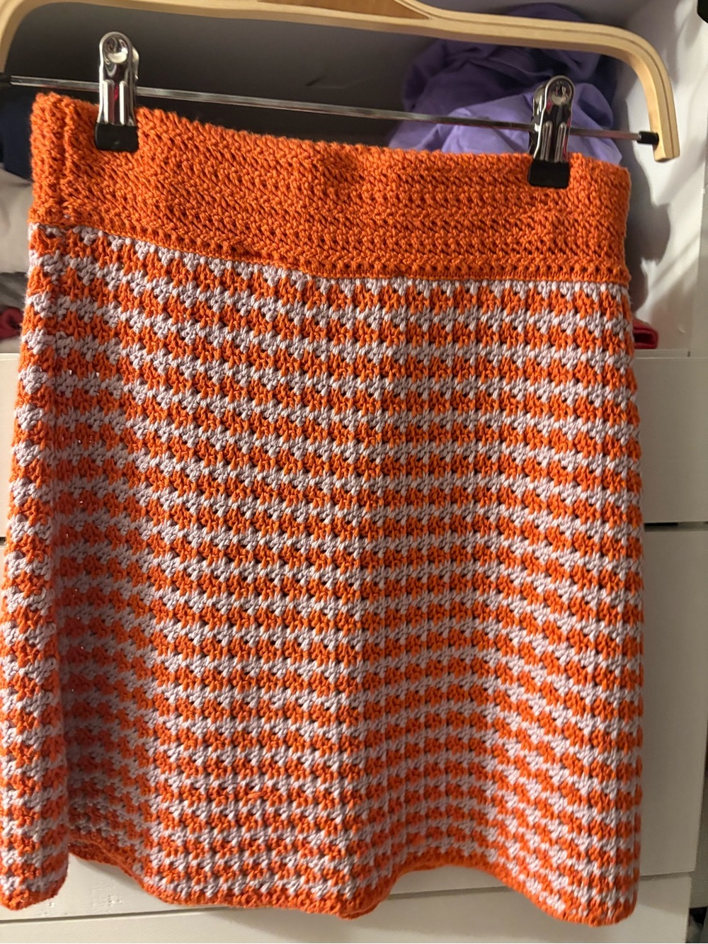 Zara Orange and White Crocheted Houndstooth Mini Skirt
